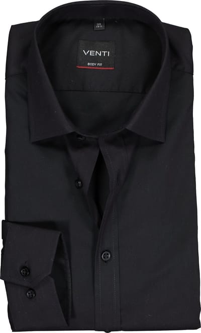 VENTI body fit overhemd - mouwlengte 72 cm - zwart - Strijkvriendelijk - Boordmaat: 38 (EU maat: S)