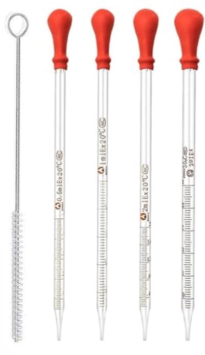Gegradueerde glazen pipet met reinigingsborstel voor laboratoria en handwerk