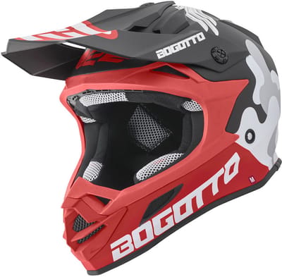 Bogotto V328 Camo Fiberglass Zwart Wit Rood Crosshelm - Helm