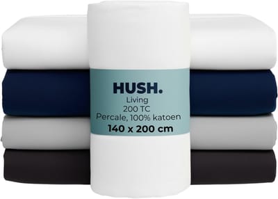 HUSH Living - Hoeslaken percale 140x200+30cm - 100% katoen - 200TC - extra fris en koel - sterk en slijtvast - elastiek rondom - wit