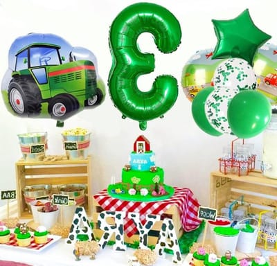 JGS Premium - Tractor Verjaardagsdecoratie - 3 jaar - Heliumballonnen - Groen - Bouwplaats Thema