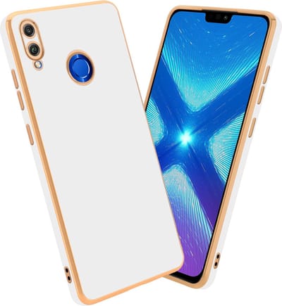 Cadorabo Hoesje geschikt voor Honor 8X in Glossy Wit - Goud - Beschermhoes Case Cover van flexibel TPU-silicone en met camerabescherming