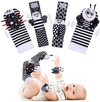 Dailygoods- Rammelaarsokken 4 Stuks - Educatief Speelgoed - Babyspeelgoed - Rammelaar - Voetzoeker - Geschikt voor 0-12 Maanden