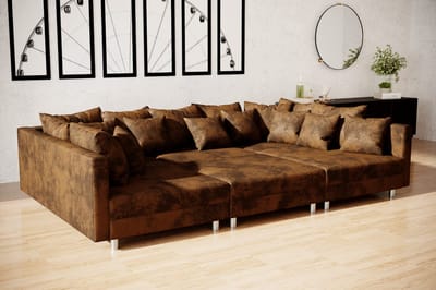hoekbank denver u- vintage bruin- met poef (hocker)- hoeksalon denver wooneiland met poef- seatsandbeds