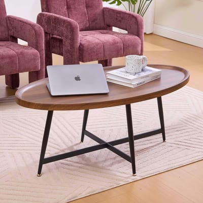 Ovale salontafel - Eettafel bijzettafel - Woonkamer meubel - Stabiel metalen frame - 110 x 55 x 45 cm - Houtkleur