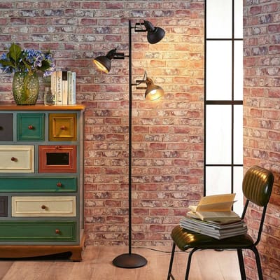 Lindby - vloerlamp - 3lichts - Metaal - H: 170 cm - E14 - zwart, goud