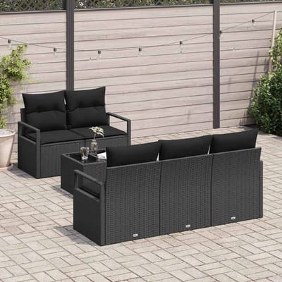 vidaXL - Tuinbank - Set - 6 - st - 5-Aantal - zitplaatsen - Zwart - poly - rattan