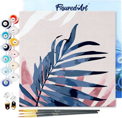 Figured'Art Mini Schilderen op Nummer Volwassenen 20x20cm met lijst Areca palmblad - Klein Formaat Creatieve Hobby Kit DIY Art Nummer Compleet