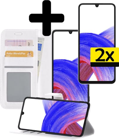 Hoesje - Met 2x Screenprotector - Geschikt voor Samsung Galaxy A33 - Luxe Pasjeshouder - Bookcase Portemonee - Flip Case - Kunstleer Book Case - Flipcase Hoes - Book Cover - Walletcase - Portemonneehoes - Telefoonhoesjes - Wit