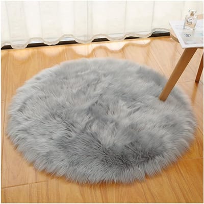 KZQ Luxe Ronde Pluizige Shaggy Tapijt 45 Cm Grijs Zacht Vloerkleed Voor Lounge Woonkamer Slaapkamer Dik Pluche Vloertapijt Ideaal Als Woondecoratie