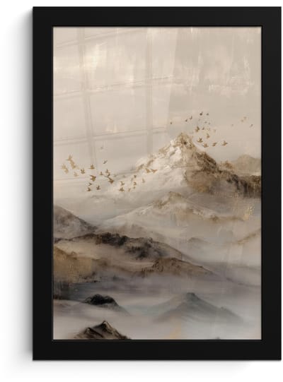 Poster in lijst - Fotolijst 20x30 cm - Posters - Berglandschap - Mist - Penseelstreken - Posterlijst zwart - Decoratie - Wanddecoratie woonkamer - Muurdecoratie slaapkamer