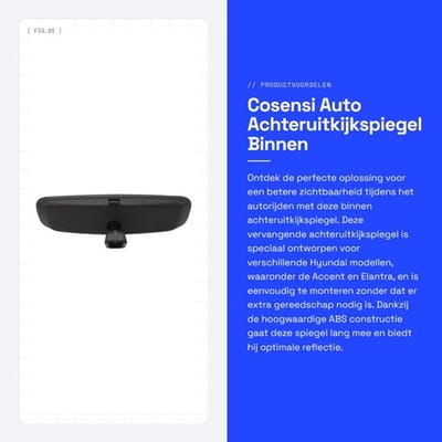 Achteruitkijkspiegel Vervanging 85101 3X100 - Binnenspiegel - Auto - Compatibel met Accent/Tucson/Elantra/i10/i20/i30/i40/Ioniq - Schokbestendig - Lichtgewicht - Voor binnengebruik