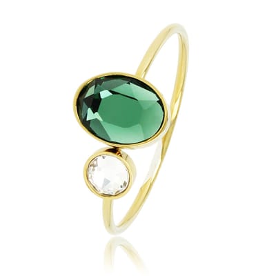 My Bendel - Ring Goudkleurig met Groene en Kristal Glassteen - Goudkleurige Aanschuifring - Groene en Kristal Glassteen - met Luxe Cadeauverpakking | Sieraden Voor Dames | Maat 16.00 Mm / Maat 50