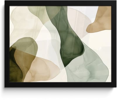 Poster in lijst - Fotolijst 40x30 cm - Posters - Japandi - Abstract - Groen - Posterlijst zwart - Decoratie - Wanddecoratie woonkamer - Muurdecoratie slaapkamer