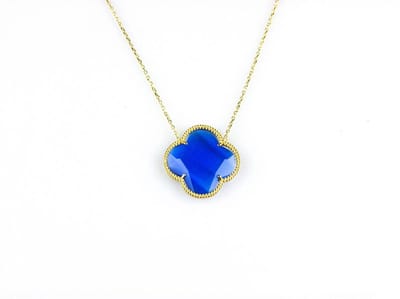 model Fiori kleine klaver collier in zilver verguld kobaltblauw