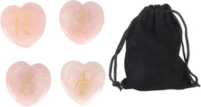 Rozenkwarts Hartvormige Duimstenen Set - Balans Stenen voor Meditatie, Chakra Healing - 4 Stuks