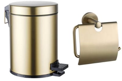 FugaFlow Eccelente Acces toilet accessoireset - toiletrolhouder - met klep - pedaalemmer - 5 liter - geborsteld messing