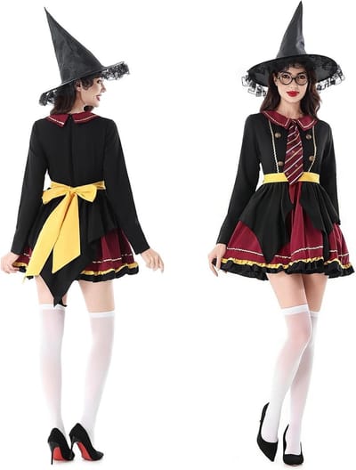 Lolita heksenkostuum voor kinderen en volwassenen met hoed, vleugelriemen en toverstok - Perfect voor Halloween, carnaval en cosplay