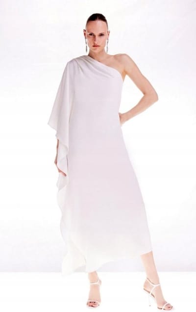 Karen Millen - Jurk - Ecru - Midi - Eén Schouder - Met Roes