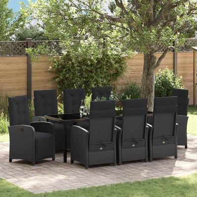 vidaXL - Tuin - Eettafel - Set - 9 - st - Zwart - poly - rattan