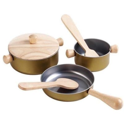 PlanToys Houten Pannenset met accessoires 6-delig Baby- en peuterspeelgoed Houten speelgoed