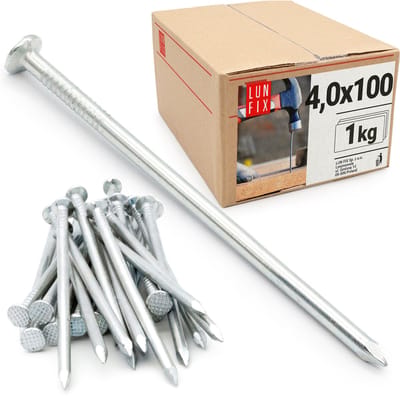 LUN FIX - Stahlnägel 4 x 100 mm - 1kg (ca. 100 stk.) - Onverzinkte bouwnagels - Nagels voor timmerwerk