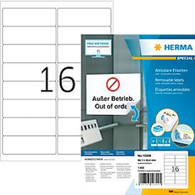 Herma adresetiketten Speciaal Nr. 10309, 99,1 x 33,8 mm, zelfklevend, verwijderbaar, bedrukbaar, wit, 1600 stuks op 100 vellen