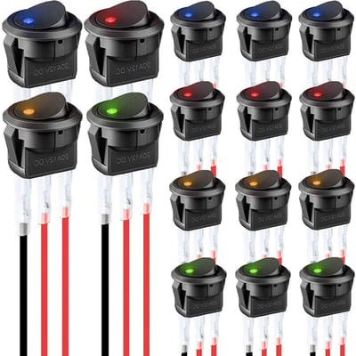 16 stuks schakelaar, willekeurige kleuren LED-tuimelschakelaar, autolichtschakelaars, DC-tuimelschakelaar, ronde, verlichte schakelaar voor auto's, aan-uit-tuimelschakelaar