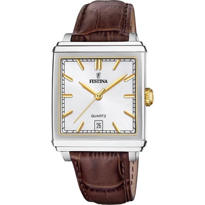 Festina F20681/4 Heren Horloge - Mineraalglas - Roestvrijstaal/Leer - Zilverkleurig - Ø 33.5 mm - Quartz - Gesp - 5 ATM (douchen)