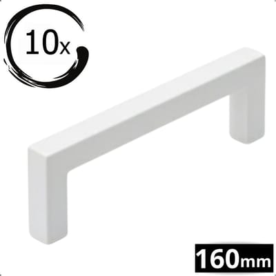Handgreep Wit RVS 160mm - 10 Stuks - Inclusief Schroeven - Greepjes - Handgreep - Handgrepen keukenkastjes - Handvatten - Meubelgreep Wit - Handgrepen voor deurtjes