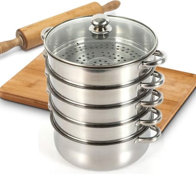 MKSS® Luxe Stoompan - Stoommandje - Stoofpan - 5 Laags - Zilver