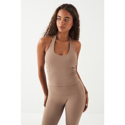 Dames DSGN Studio Sports Ultra Sculpt Naaddetail Gewatteerde Haltertop | Taupe | Maat: XL