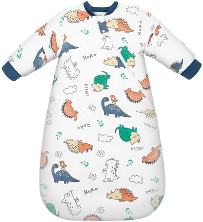 Ibenzoa® Warme babyslaapzak met afneembare mouwen en groene dinosaurusprint