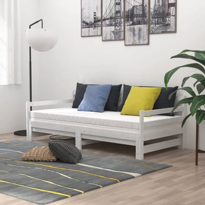 vidaXL - Slaapbank - uitschuifbaar - massief - grenenhout - wit - 2x(90x200) - cm