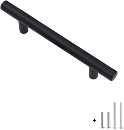 Hoexs Zwarte Meubelgreep 20 cm – Ronde Greep – Hartafstand 128 mm – Matzwart – Kast, Lade & Deur Handgreep