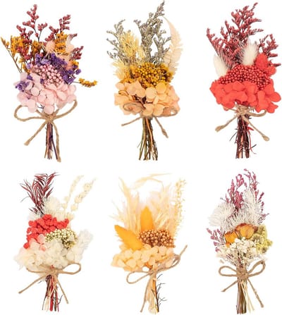 6 Bundels Droogbloemen Mix voor Knutselen, Decoratie en DIY Projecten