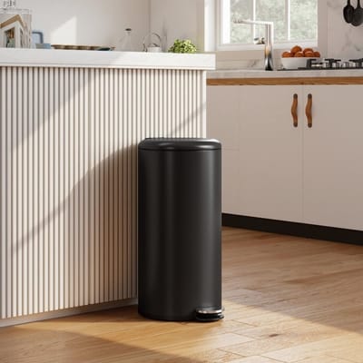 MEUNIQ pedaalemmer 30L met deksel en binnenemmer, soft-close prullenbak van metaal met voetpedaal, 36 x 30 x 63,5 cm voor keuken, kantoor of werkkamer, zwart