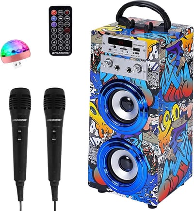 Draagbare Karaoke Machine met LED Verlichting, 2 Microfoons, Bluetooth, USB en SD Reader - Ideaal voor Kinderfeestjes en Gezellige Avonden
