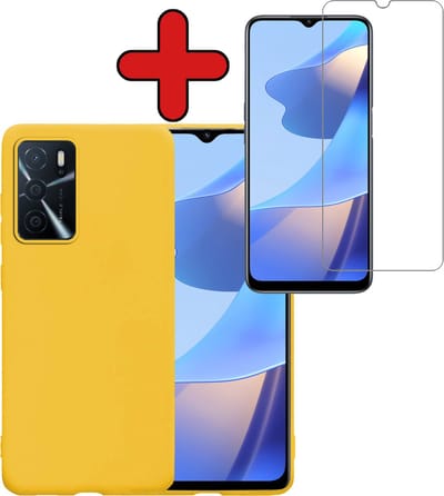 Hoesje - Met Screenprotector - Geschikt voor OPPO A16s - Sterk & Shockproof - Telefoon Hoes - Back Cover - Siliconen Case - Telefoonhoes - Geel