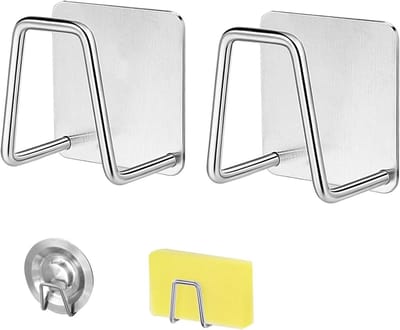 Duurzame Waterdichte Keuken Spons Houder, 2 Stuks, Super Zelfklevend RVS, Keukenaccessoires voor Opslag en Afvoeren van Sponsen