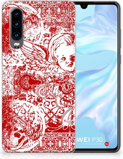 Silicone Back Case Huawei P30 Angel Skull Rood