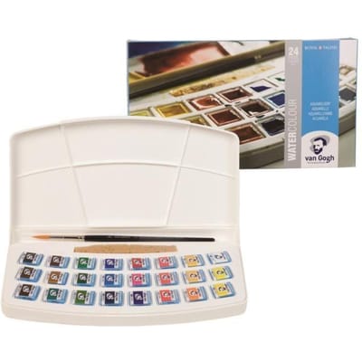 Aquarelset Van Gogh - Plastic Doosje 24 Halve Napjes - Veelkleurig - Blauw schoon