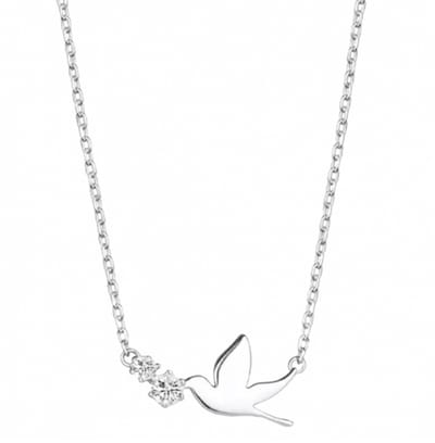 Zilveren ketting- vredesduif-Duif- Zirkonia- 42 cm - Charme Bijoux