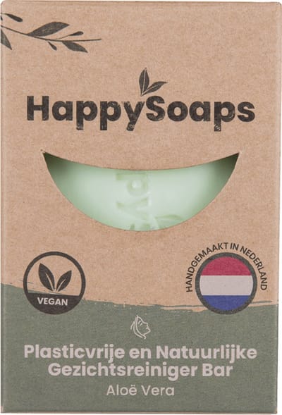 HappySoaps Gezichtsreiniger Bar & Make-up Remover - Aloe Vera - Zacht, Verzorgend en Lekker Geurend - 100% Plasticvrij, Vegan & Natuurlijk - 70gr