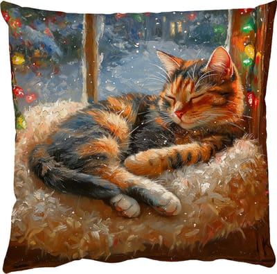 Sierkussens - Kussentjes Woonkamer - 50x50 cm - Kat - Kerst - Winter - Dier - Kerstdecoratie voor binnen - Kerstversiering woonkamer decoratie - Kerstmis versiering in huis - Christmas decorations - Kerstaccessoires