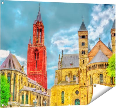 Gards Tuinposter Basiliek van Sint Servaas in Maastricht - 100x80 cm - Tuindoek - Tuindecoratie - Wanddecoratie buiten - Tuinschilderij