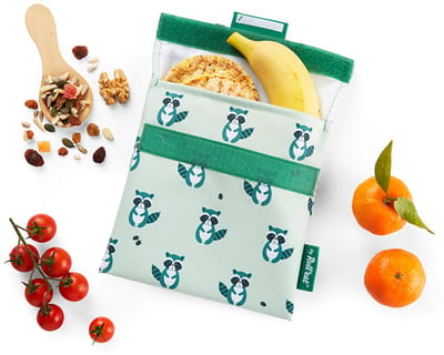 Snack'n'Go Wasbeer - Herbruikbaar Boterhamzakje en Snackverpakking - Sluiting met klittenband - BPA-vrij - Waterdichte binnenlaag - Wasbaar tot 60°C