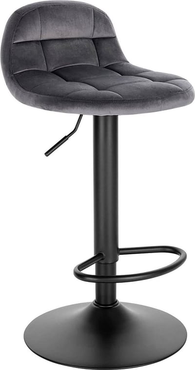 Bolt Edge Luxe Barkruk - Donkergrijs Industrial Design - Velvet Barstoel met Rugleuning - Verstelbare Hoogte - Set van 1 - Keukenstoel
