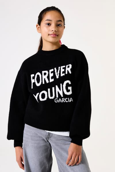 GARCIA Meisjes Tekst Print Trui Zwart Lange mouw