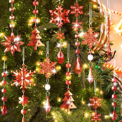 Dailygoods- Kerstversieringen 22-delige set - Kristallen Decoratie - Acryl Sneeuwvlok/IJspegel Hangers - Rode Ornamenten - Binnen/Buiten Feestdecor - Perfect voor Kerstmis/Nieuwjaar - Kerstornamenten